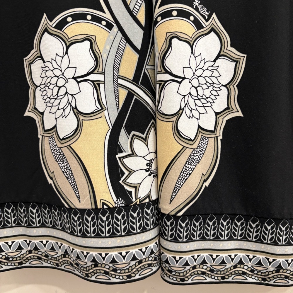 Hale Bob Black Gold Floral Medallion Beaded Tunic Stretch Jersey Shift Dress L - Picture 6 of 13
